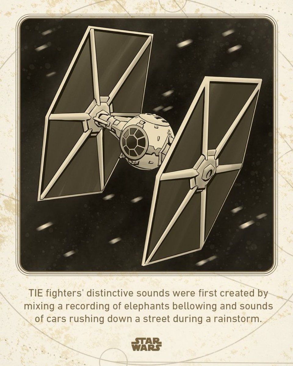 TIE fighters’ distinct sounds were first created by mixing a recording of elephants bellowing and sounds of cars rushing down a street during a rainstorm.

#TheMoreYouKnow