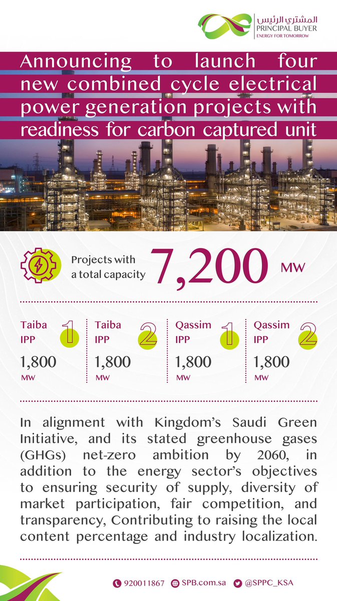 PB_KSA's tweet photo. SPPC #SPPC_kSA  Announcing to launch four new combined cycle electrical power generation projects With readiness for carbon captured unit https://t.co/92m1ryGvey