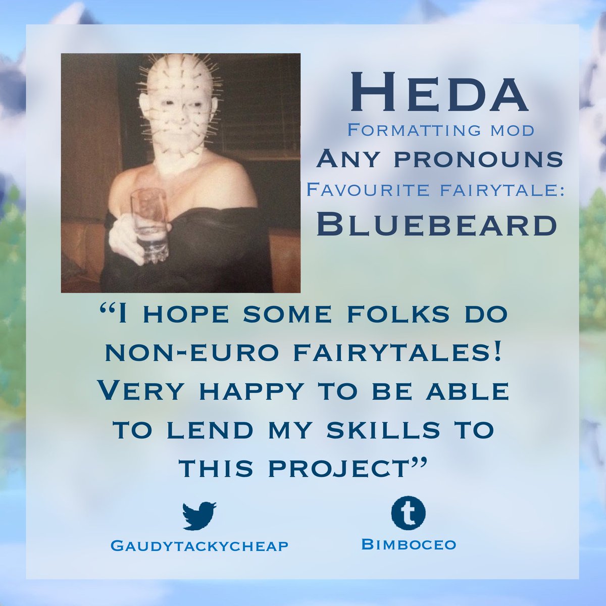 💫 MOD INTRODUCTIONS💫

Warm welcome from our formatting mod Heda! Their favourite fairytale is Bluebeard and you can find them at <a href="/gaudytackycheap/">Heda</a>