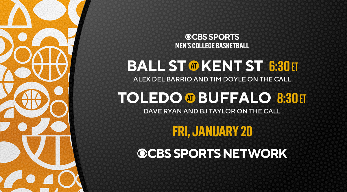 Tune into @CBSSportsNet tonight for back-to-back college hoops: @BallStateMBB takes on @KentStMBB, with @alexdelbarrio and @TimDoyle00 on the call. @toledo_mbb heads to @UBmenshoops, with @DaveRyno12 and @BJTaylor_1 on the call.
