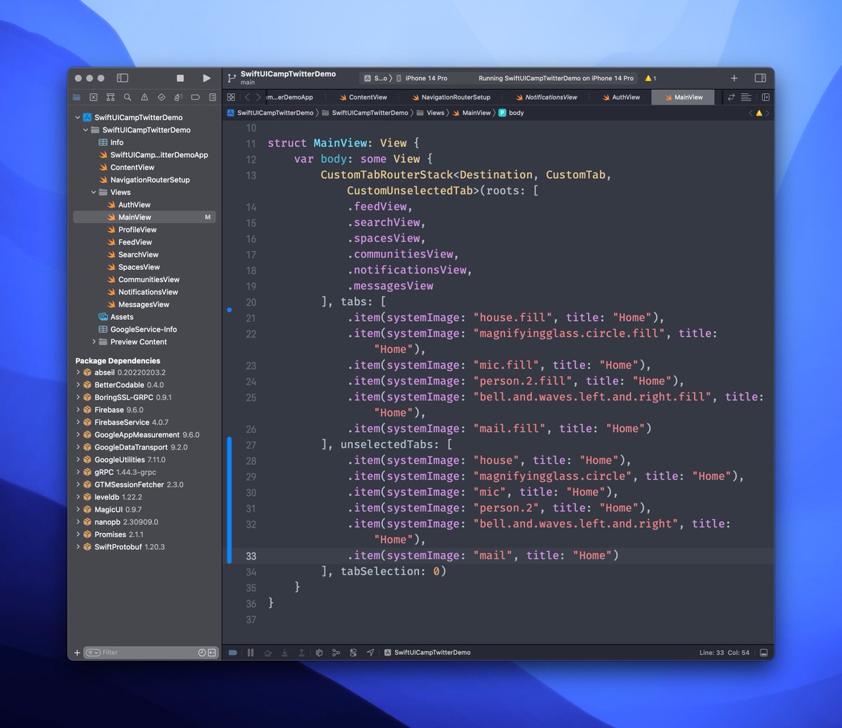 Rebeloper's tweet image. Setting up custom tab views is a breeze with #navigationrouter Building a #swiftui #twitter app is fun this way.
I’m going to take your SwiftUI game to the next level! Twitter friends get 50% OFF:
store.rebeloper.com/swiftui-camp-t… 
#swiftui #swiftuicamp
#buildinpublic