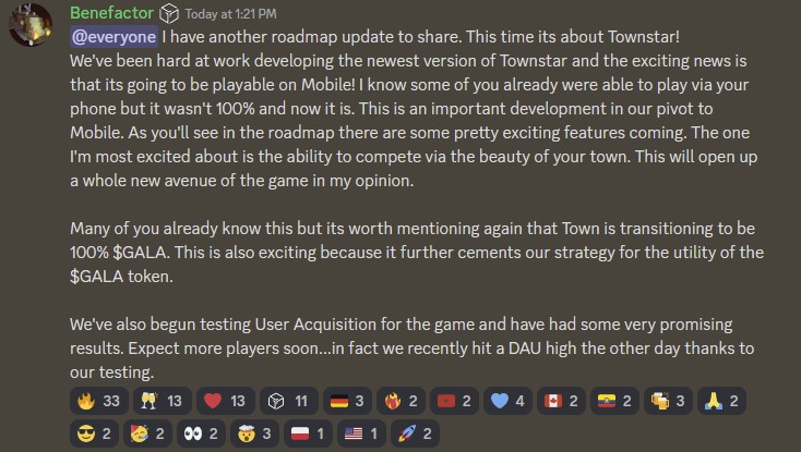 GoGalaGames's tweet photo. An update from Benefactor on @TownStarGame and the future of $GALA within the game and ecosystem. Check it out! https://t.co/XmhNAf3OZn