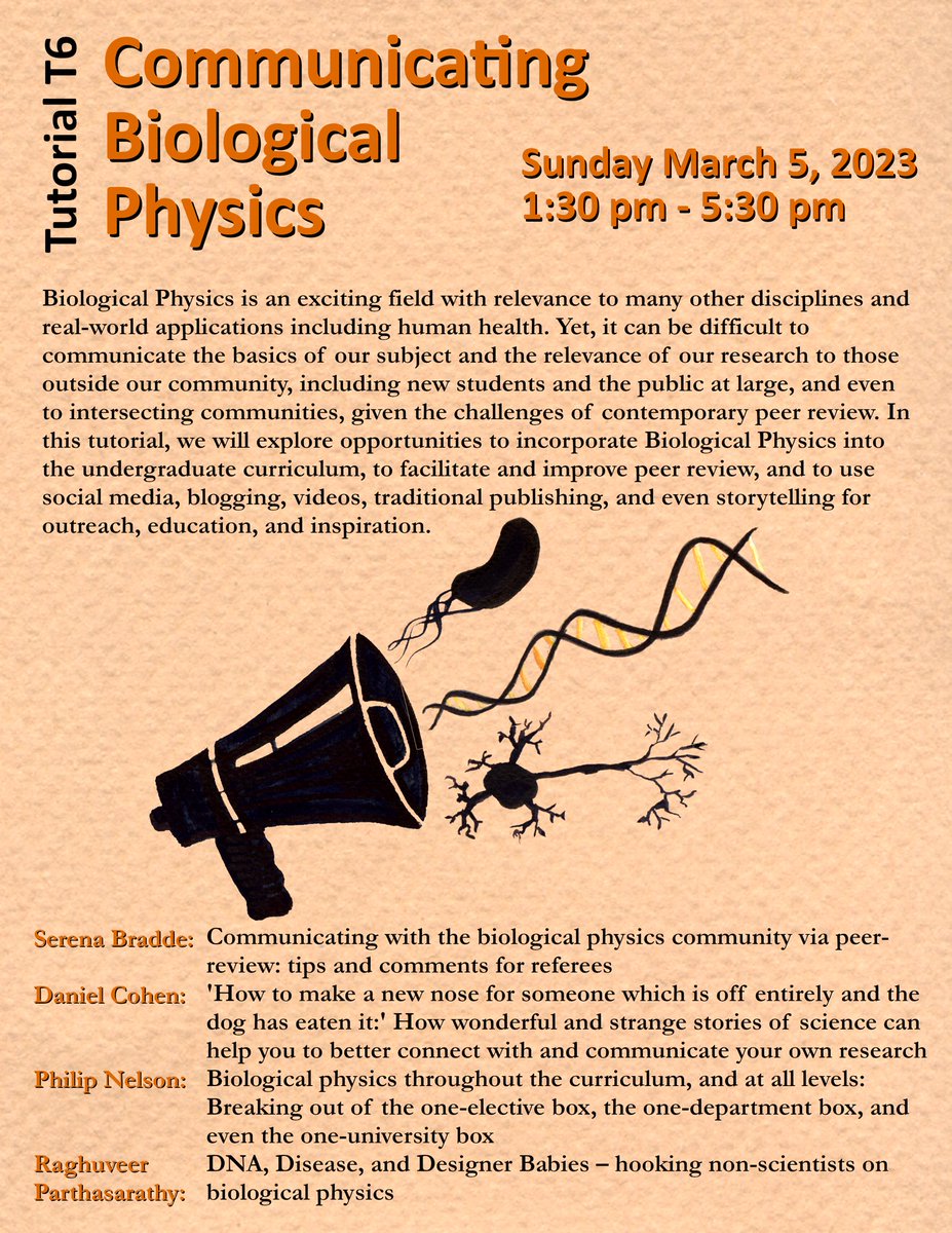 Don’t forget. Early registration deadline coming up (Jan 25). Check out our two DBIO sponsored tutorials 1. T6 communicating biological physics