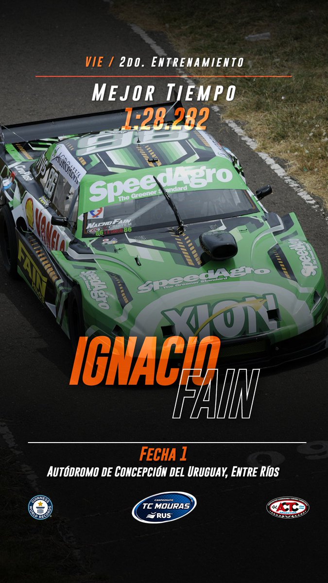 #TCMouras #ACTC 

😏 <a href="/nacho_fain/">Eldomador🏁</a> marcó un tiempo de 1:28.282 y fue el más rápido del segundo entrenamiento del viernes ⏱️

#CaminoAlTC