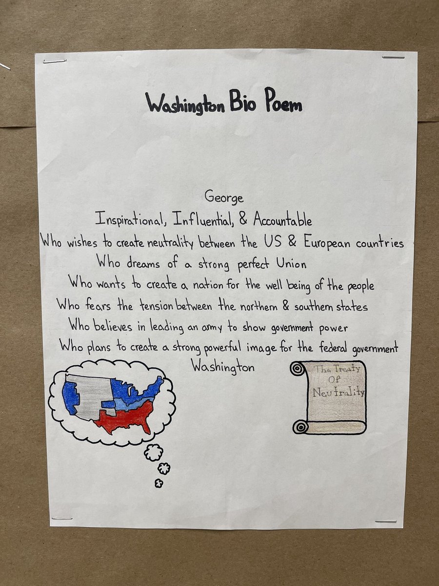 An ode to Washington…the 8th graders were sad to say their final farewell to G.W., so we decided to do a bio poem to honor him & all we have learned. Poetry meets history in these creative pieces! #letsmakehistory @STAGinPG @PrincipalRey @DISDMagnets