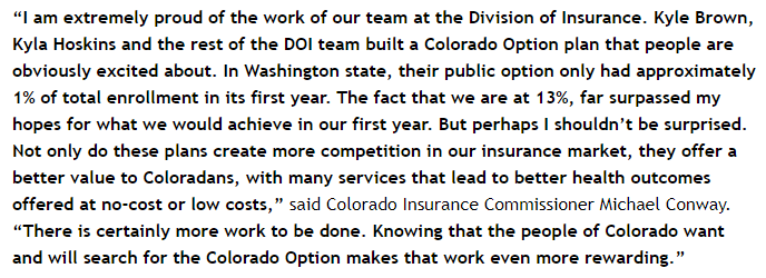 CMonahan10's tweet photo. News from Colorado: Exceeding expectations, 13% of enrollees signed up for Colorado Option plans this Open Enrollment, including 25K through the marketplace and 10K through OmniSalud, the state platform for undocumented Coloradans. https://t.co/xx64CgLvC6
