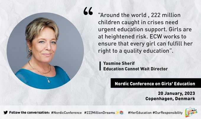 222M children in crisis need education support. Girls are at heightened risk; every girl has the right to #QualityEducation.

#HerEducation = #OurResponsibility
 
@EduCannotWait @PlanBornefonden @RedBarnetDk @DanishMFA @LEGOfoundation @YasmineSherif1 @QF @UN #222MillionDreams✨📚