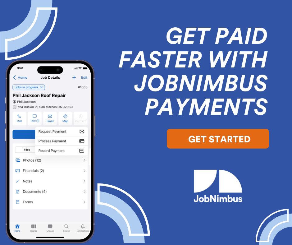JobNimbus's tweet image. Stop wasting time tracking down payments and switch to JobNimbus Payments! 💰 Save 8 hours per month, collect more profits, and look more professional with JobNimbus. 

Click here to get started: bit.ly/3kn2JX4 
#roofingsoftware #solarsoftware #contractorsoftware