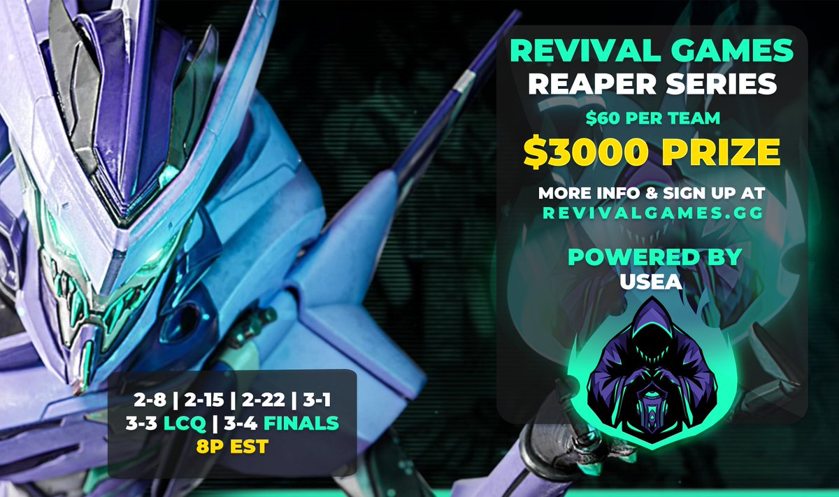 📣 BIG ANNOUNCEMENT TIME 📣

We at RG are so extremely happy to finally announce our next big Tournament Series!!!

Coming to an apex lobby near you we would like to announce our Reaper Series is making a return!! It is a 3k multi week series. Sign up @ communitygaming.io/tournament/rea…