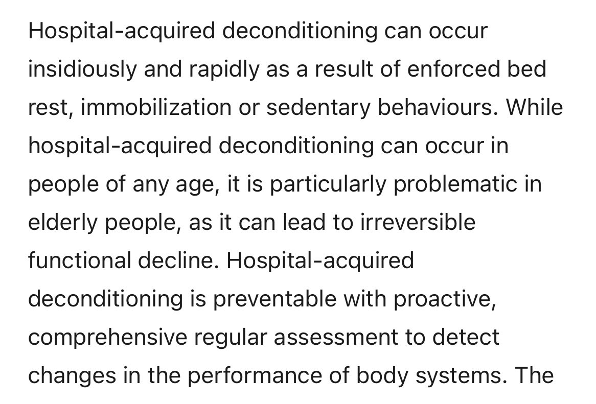 I am prepared to bet that within 6 months there will be a paper on “Care Hotel acquired deconditioning ” It is obvious - after hospital people need rehab. Rehab is not the icing on the cake. It is the icing in the middle. It sticks the cake together. #RehabMatters
