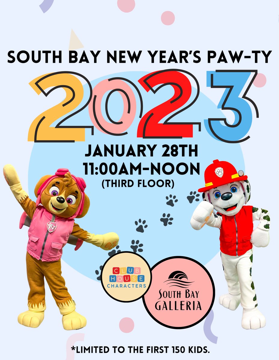 It’s never too late to PAW-TY! 🥳🎉 Don’t miss our first event of 2️⃣0️⃣2️⃣3️⃣ with #ClubhouseCharacters!

📆: Saturday, January 28
⏰: 11:00am-12:00pm
📍: Level 3 - Food Court
💵: FREE
⭐️: Limited to the first 150 kids
