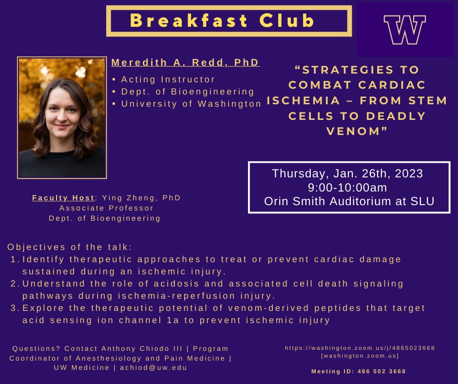 UW Mitochondria & Metabolism Center (@uwmmc) on Twitter photo Please Join us for our Breakfast Club Lecture Thursday Jan. 26th, 2023 from 9am-10am in-person and via zoom with Dr. Meredith A. Redd.
<a href="/UWCardiology/">UW Cardiology</a>
<a href="/UWAnesthPainMed/">UW Anesthesiology & Pain Medicine</a>
<a href="/UWMedicine/">UW Medicine</a> Please Join us for our Breakfast Club Lecture Thursday Jan. 26th, 2023 from 9am-10am in-person and via zoom with Dr. Meredith A. Redd.
<a href="/UWCardiology/">UW Cardiology</a>
<a href="/UWAnesthPainMed/">UW Anesthesiology & Pain Medicine</a>
<a href="/UWMedicine/">UW Medicine</a>