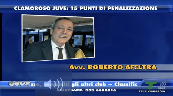 Specialized lawyers are interviewed on TV in Italy about the sentence against Juventus. One of the most famous, Afeltra: "in 46 years of sports law, I have never seen this! I'm curious to know the motivations of the court because this is arbitrary!" [<a href="/CaloCalcio/">Calo Calcio ⚡</a>]