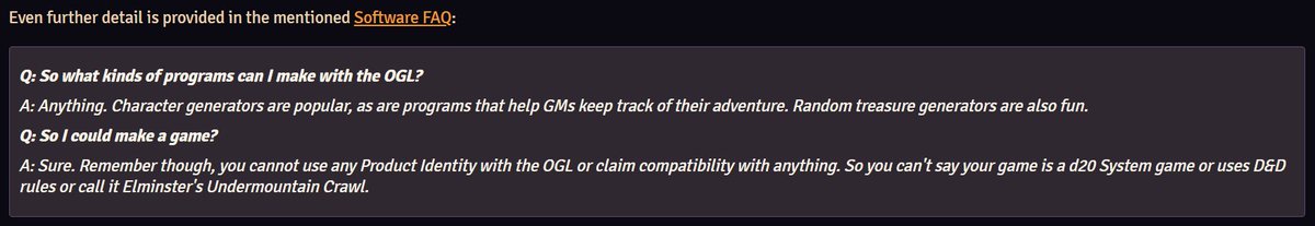 I did not know this.  It's from the old OGL 1.0a FAQ.  Pertinent to the VTT policy. #opendnd