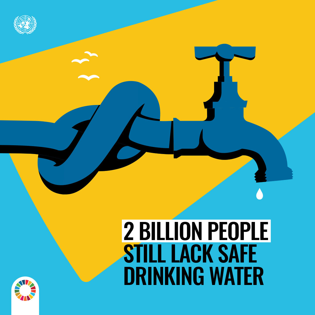 UN's tweet photo. Worldwide, 2 billion people still lack access to safe drinking water.

In 2 months, world leaders will come together for the UN Water Conference to seek solutions that ensure all people, everywhere have clean &amp; safe water supplies. https://t.co/EIKehDwm05 #WaterAction https://t.co/hm4B7GkAol