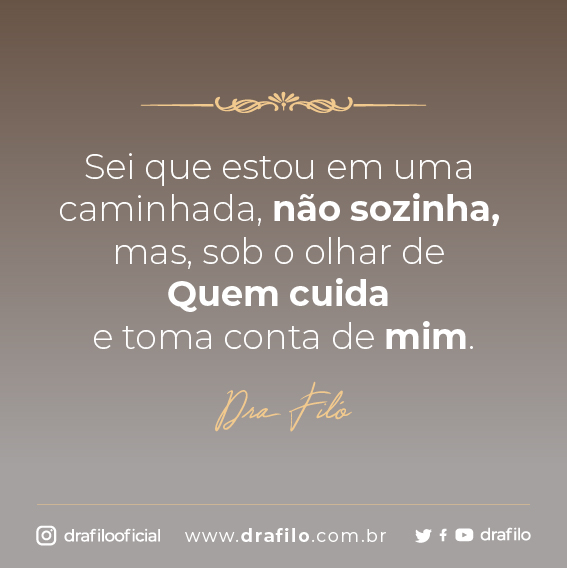 Mesmo que em alguns momentos da nossa caminhada possamos ter uma falsa sensação que estamos sozinhos, saiba que não estamos.

Que vocês tenham um abençoado fim de semana.
Fiquem com Deus!

#DraFiló #Deus #Amor #AbençoadoFimDeSemana