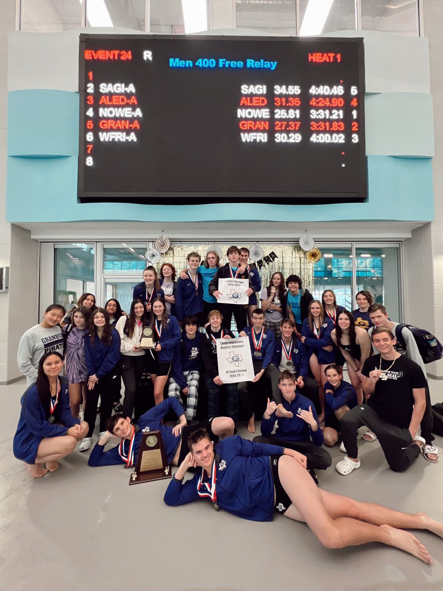 PirateSwimTeam's tweet photo. 5A DISTRICT!!

Congrats to our boys for getting their 10th consecutive district win today!!🏆🥇 We are all so proud of you!! And congrats to our girls for winning third place!
#piratepride #pirateswimming https://t.co/UJ0hcm47sf