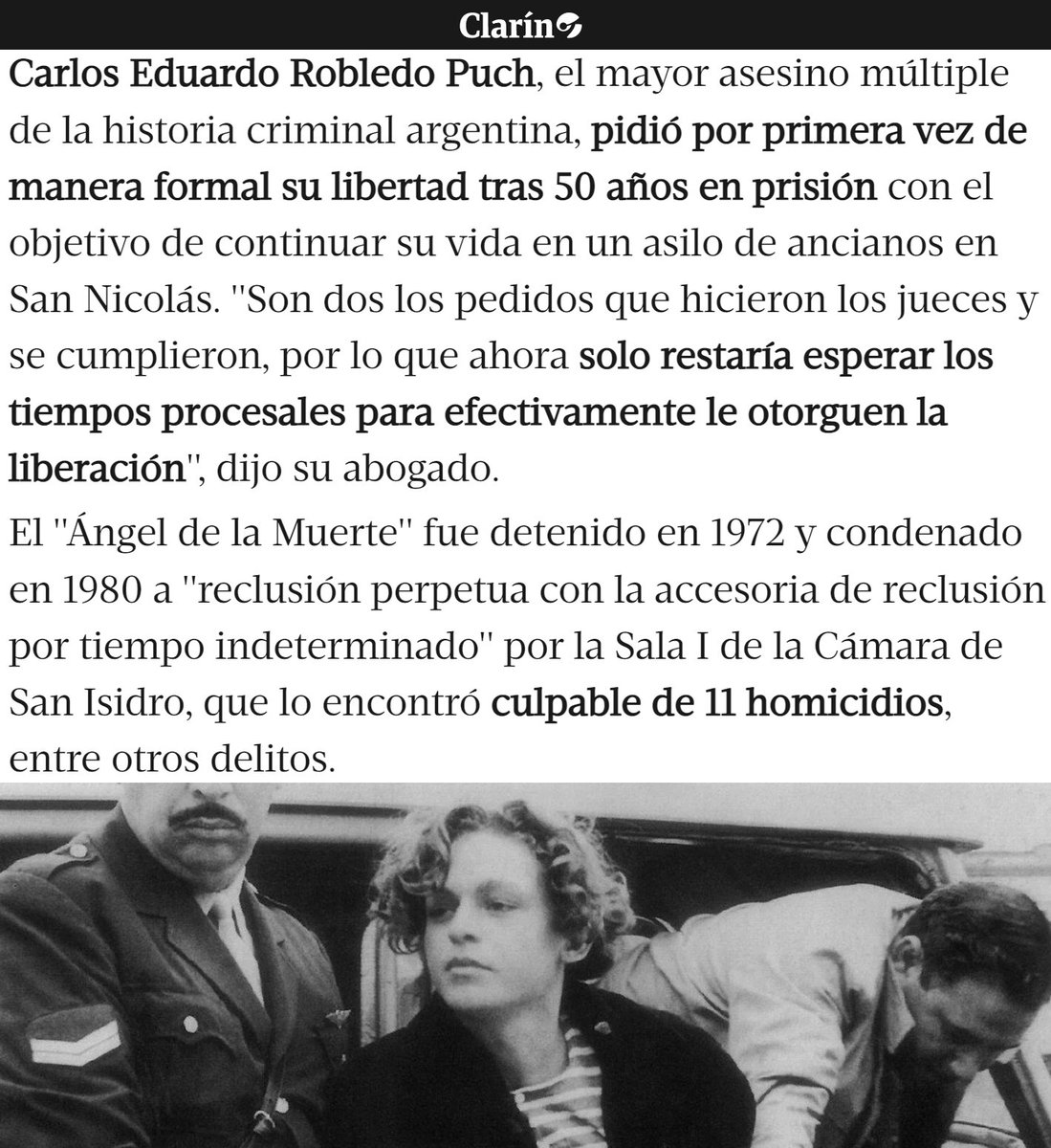 porquetendencia's tweet photo. "Robledo Puch":
Porque informan que pidió su libertad https://t.co/n17v1goz9R