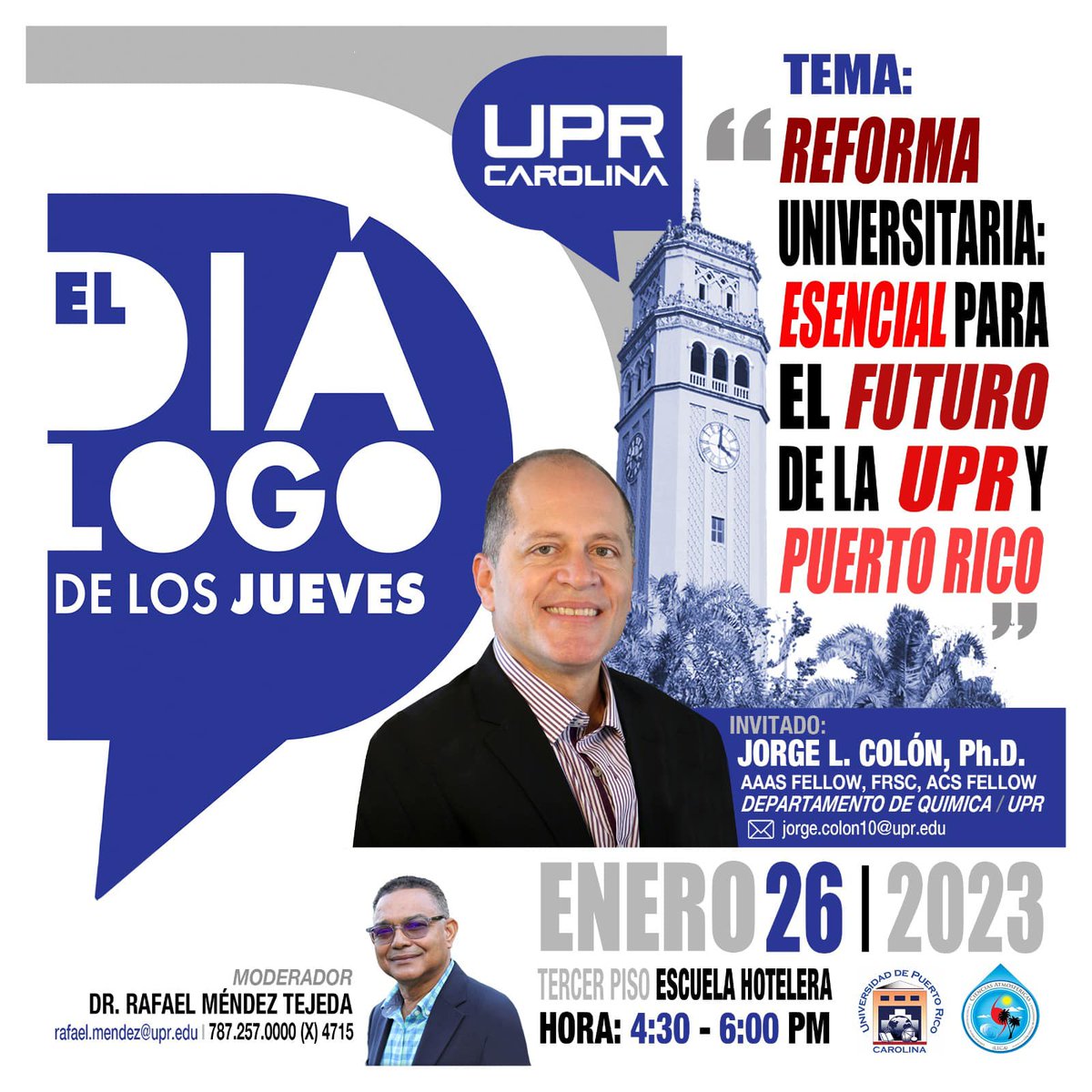 Diálogo Reforma Universitaria: Esencial para el Futuro de la UPR y Puerto Rico este próximo jueves presencial y Facebook Live desde la página de <a href="/UPRCA_Informa/">UPR Carolina Informa</a>. ¡No te lo pierdas! <a href="/CmruReforma/">CMRU-Comisión Multisectorial Reforma Universitaria</a>  @appu_rrp <a href="/PulsoEST/">Pulso Estudiantil</a> <a href="/AppuRcm/">APPU-RCM</a> <a href="/APRUM12/">APRUM</a> <a href="/appunacional/">Asoc Profesores Univ</a> <a href="/EstudiantilesDe/">Representantes Estudiantiles de la Junta Gobierno</a> <a href="/ClaustralDe/">Representación Claustral-Junta de Gobierno UPR</a>