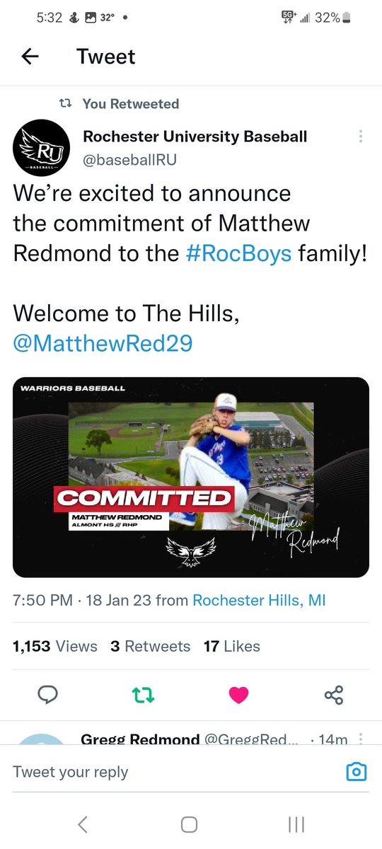 GreggRedmond's tweet photo. Proud parents of @MatthewRed29. He signed to pitch for @baseballRU.  Thanks to the coaches along the way, all have been influential to who he has become, on and off the field. 
Thanks to @1Henseler and Bluejays/HIT Dogs organization,
@LisaRed45799793
Warriors baseball
#RocBoys . https://t.co/8HWKXZo8r9