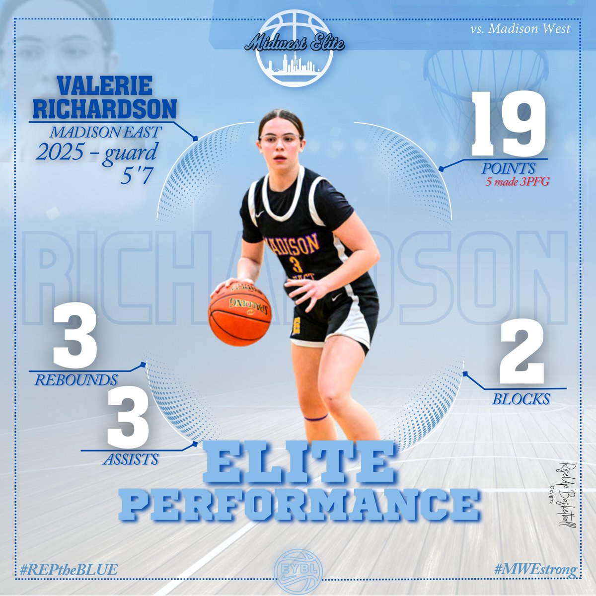Valerie got off to a hot start and it continued throughout the game as she hit five 3-pointers to help Madison East win the game. 

#REPtheBLUE
#MWEstrong