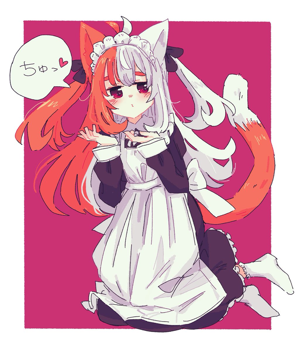 1girl ahoge animal ears apron bangs black dress blush  illustration images