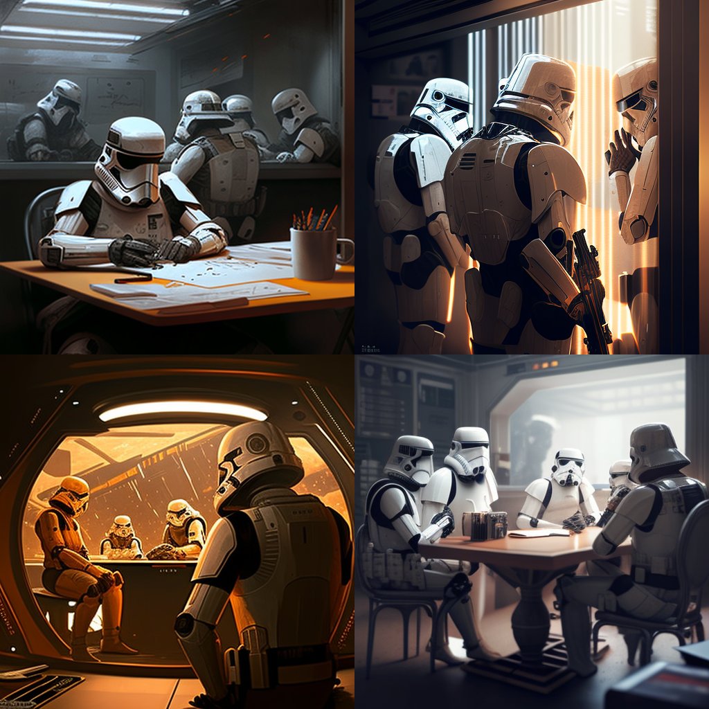 floozyspeak's tweet image. true signs of insanity taking root when i wonder and ask the ai... "say, what do ya think IDEO doing focus groups look like, ya know imperial style.." #focusgroups #ideo #troopers #design #starwars #stormtroopers #aiart #midjourney