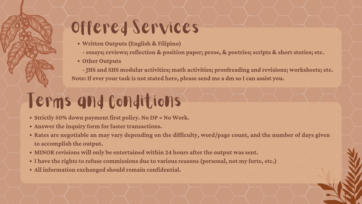 nicscomms's tweet image. 🧸. . . hola ! welcome to nic&apos;s comms ʕ⁠っ⁠•⁠ᴥ⁠•⁠ʔ⁠っ

╰► you can call me nic ! need help with academic struggles ? read my comms sheet below for more details 🤎

╰►for navigations
#nicscommshelp — proofs 
#holanics — updates
#risewithnics — progress