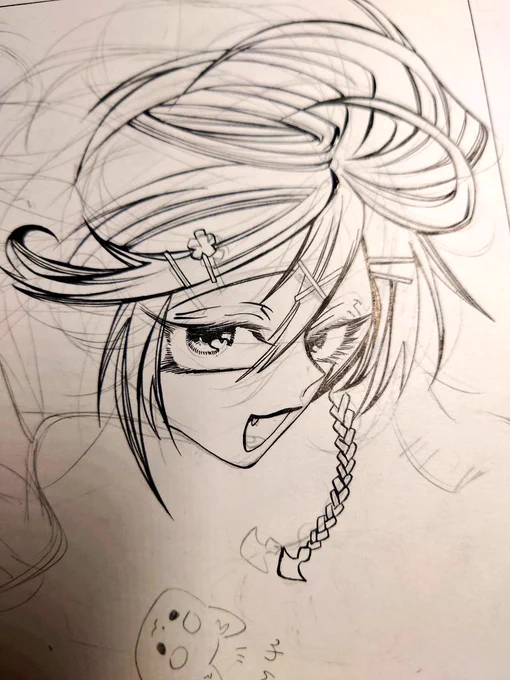 描いてる途中の絵と本には入ってないメイドのグラシャ君ですかわいいね  