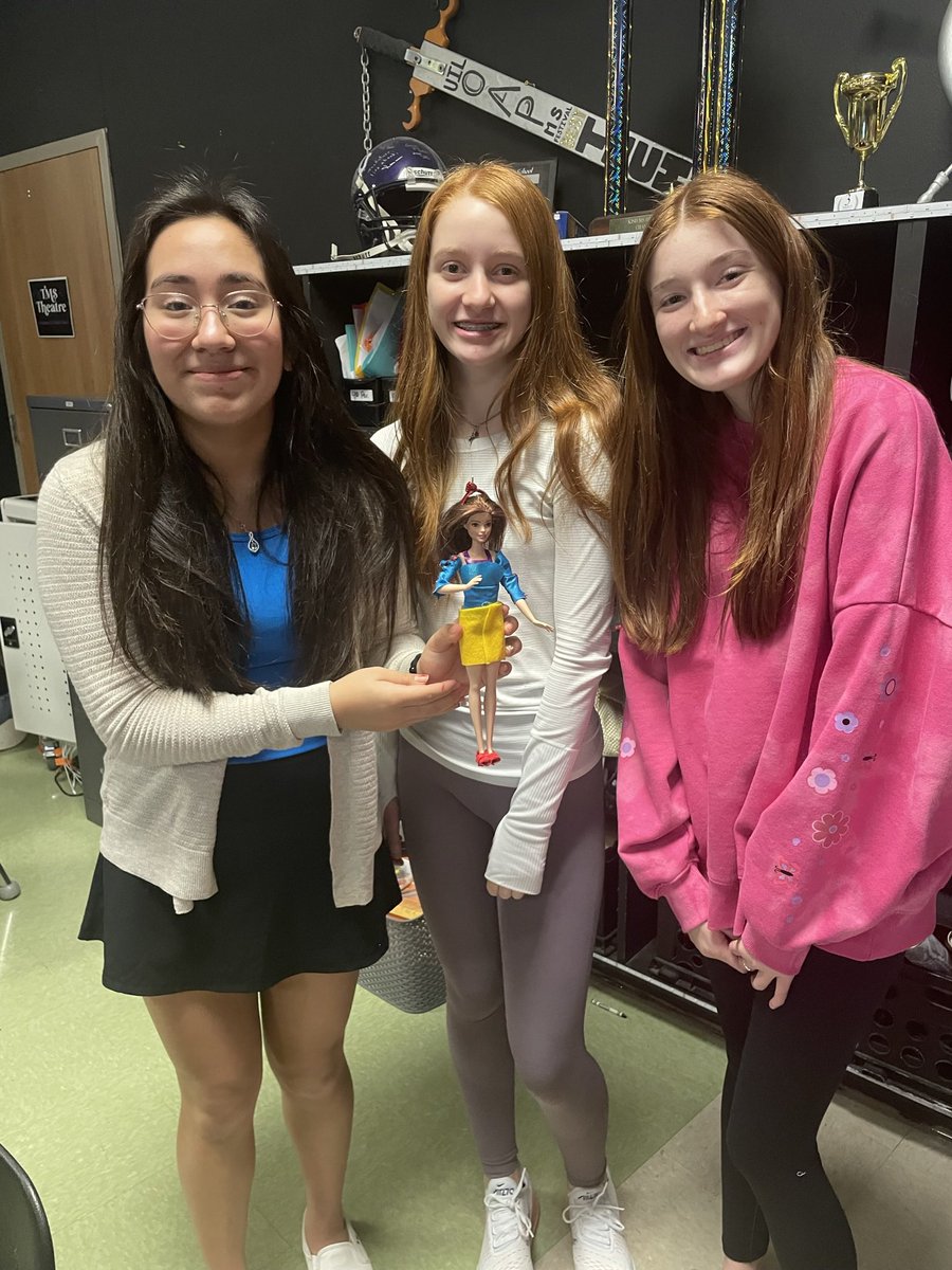 Students in Theatre I recently completed their Disneybound project. First, they sketched out modern-day versions of Disney costumes, then they created a collage version of their design, then they created one of their designs using a variety of materials on a Barbie doll model.