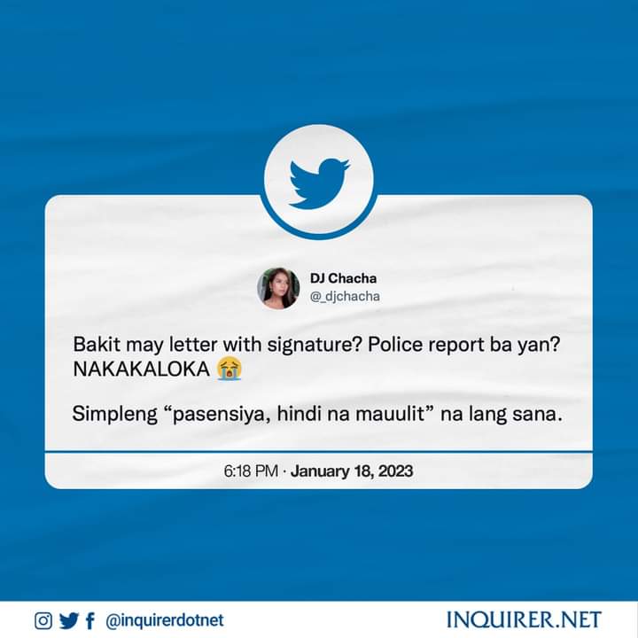 Hndi ko talga maintindihan mga utak talunan.. kung maglalabas ng sulat lng ssabihin gawa2x lng para kuno napatawad na.. ngayon na my pirma para parunay na sya talga nagsulat issue pa rin sa inyo..
Saklap talga ng mga buhay nyo..nakakatulog pa ba kayo?? 🤔🤔🤔