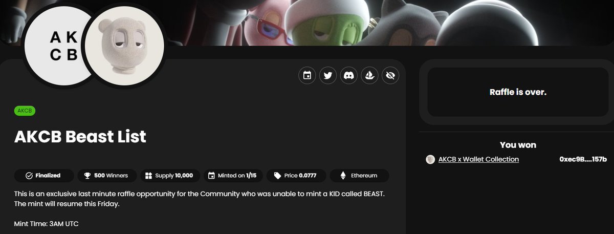 Hi <a href="/Rafsby/">Rafsby | a KID called BEAST</a> i was checking the link and I saw the result, this is amazing i get to mint AKCB <a href="/akidcalledbeast/">a KID called BEAST</a> but i just wanna double check. 😅