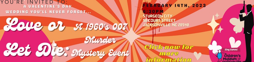 Grab your partner and solve the ultimate #MurderMystery - 'Live or Let Die: A 007 Wedding'! Sponsored by Jennifer DuFore State Farm Agent, it's gonna be an exciting #ValentinesDay 💃🔎👫

Learn More: ow.ly/mjlU50MwJ8R