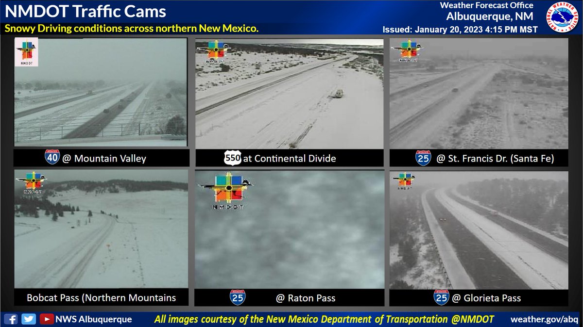 jcalef's tweet photo. DOT cameras show snow covered roads across northern New Mexico #NMRoads #NMws https://t.co/mjOWz53eOT