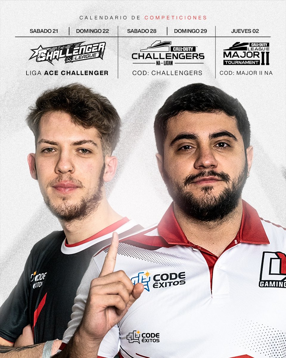 Agrega estas fechas a tu calendario 🗓 

Mucha acción terminando el primer mes del año y comenzando el segundo 💪 🙌 

Mañana tenemos acción en <a href="/ligaaceesports/">Liga Ace Esports</a> junto a nuestro equipo de NA.

#WeAreD1 

Powered by <a href="/codexitos/">CODE Éxitos</a>