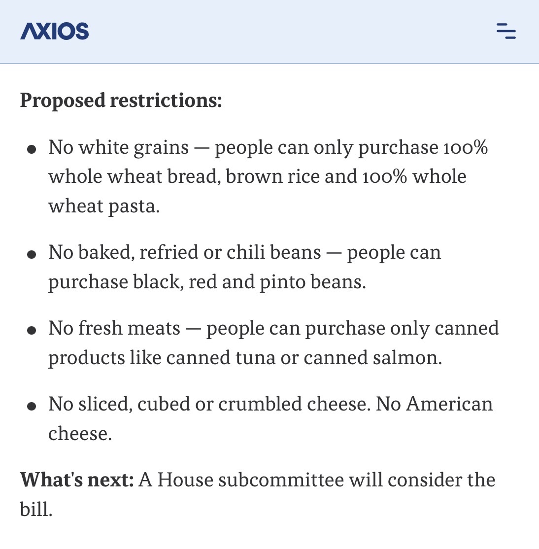 NoLieWithBTC's tweet image. New: Iowa Republicans are now proposing extreme limits on what food low-income people can eat through SNAP, putting even more pressure on families with children. axios.com/local/des-moin…