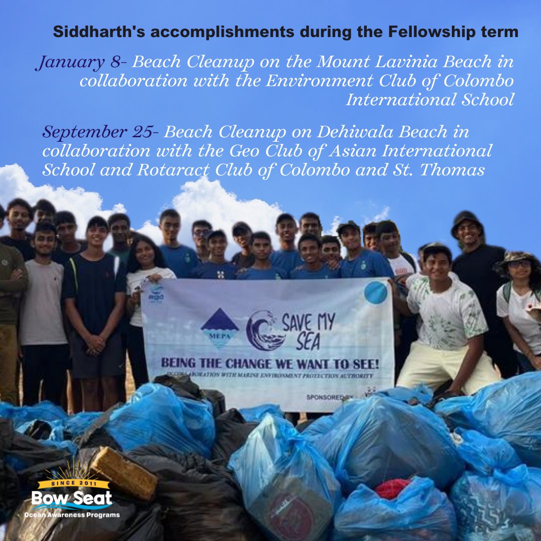 fromthebowseat's tweet image. #FridaySpotlight 🎇 Meet our 2022 Future Blue Fellowship Grantee Siddharth Jha #MakingWavesForClimate from Sri Lanka, founder of Save My Seas. He educated and engaged 100s of students on marine pollution through beach clean-ups &amp;amp; public awareness 🐬

#SustainableCommunities