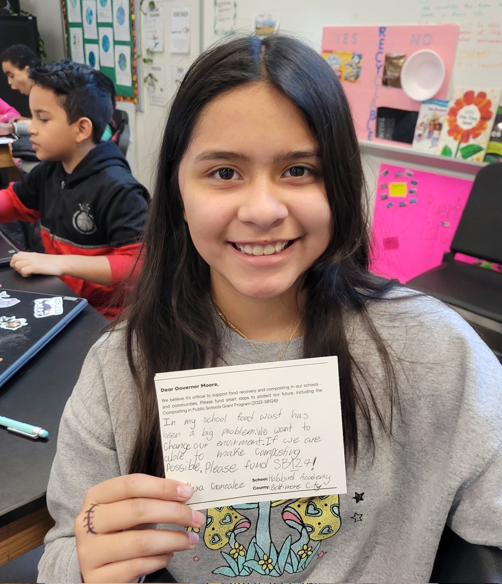 MsUnger229's tweet photo. @iamwesmoore these post cards will soon be on their way to you! Our @229Holabird students love composting and are hoping you will consider funding SB124 so that MD schools can work together to reduce food waste! @BaltCitySchools @MAEOE_MD https://t.co/I8Bwr0VQ7A