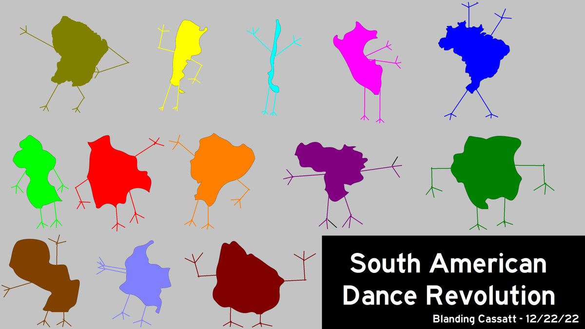 BlandingCassatt's tweet photo. A South American Dance Revolution featuring #Argentina #Chile #Peru #Brazil #Guyana #Bolivia #Ecuador #Venezuela #Suriname #Paraguay #Colombia #Uruguay with #FrenchGuiana.
๐ฆ๐ท๐ง๐ด๐ง๐ท๐จ๐ฑ๐จ๐ด๐ช๐จ๐ฌ๐พ๐ต๐พ๐ต๐ช๐ธ๐ท๐บ๐พ๐ป๐ช๐ฌ๐ซ
#CountryShapeToons #BlandingCassatt #Sintopia #Art #Artwork https://t.co/uUN1dHgS0W