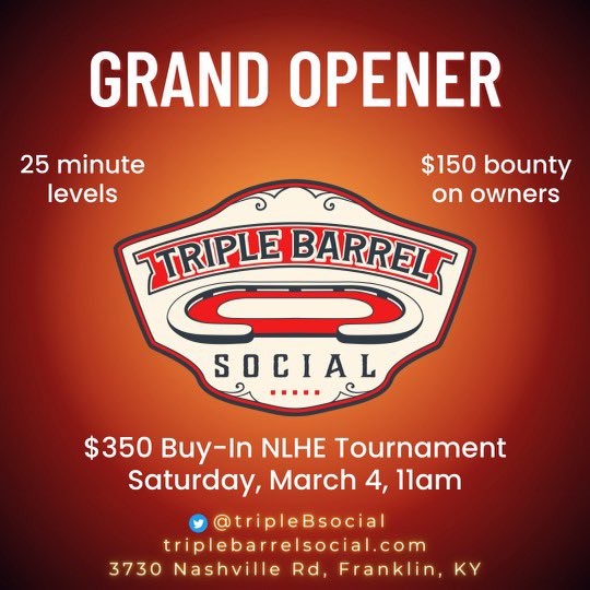 No levels skipped
30K starting stack 
Reentry until level 10

Be the first champion at TBS.