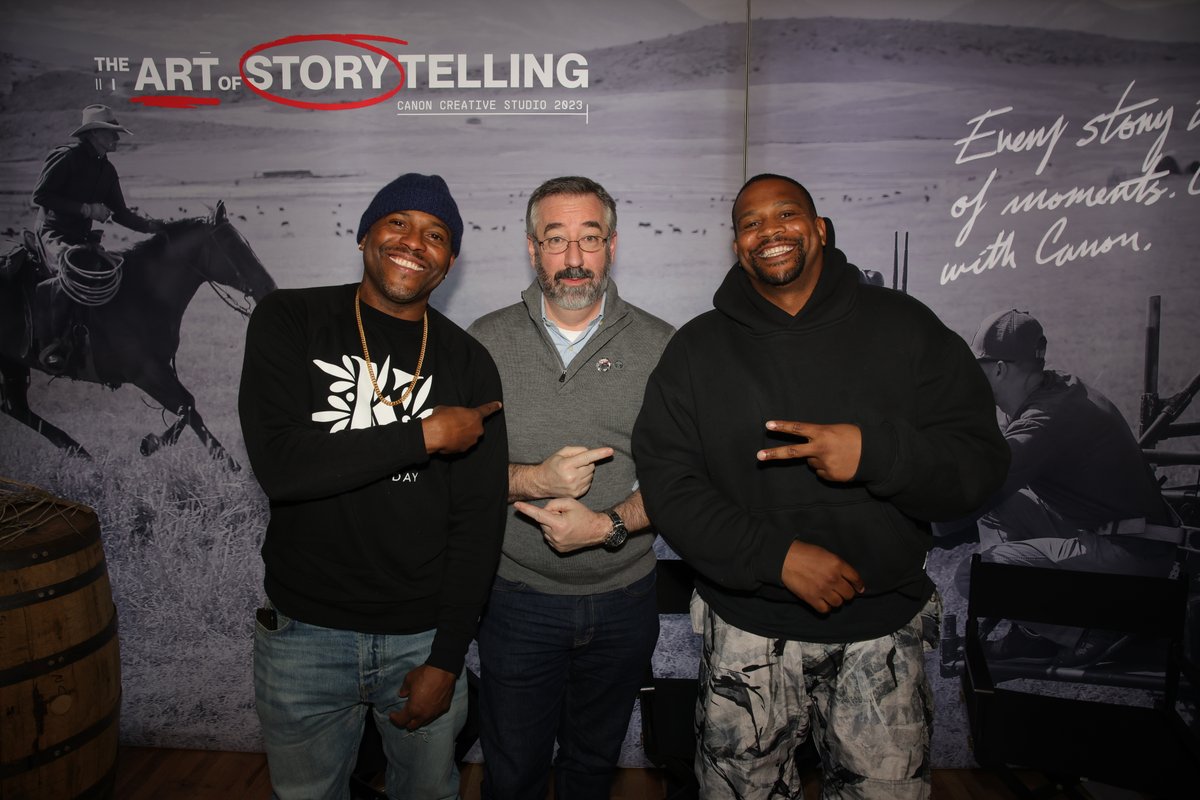 CanonUSApro's tweet photo. The filmmaking duo of @COODIEROCK &amp; @ChikeOzah have become one of the most sought-after teams in the industry. Thanks for joining us at the #CanonCreativeStudio to discuss your career paths, production company Creative Control, and what's next! @AmericanCine #Sundance https://t.co/Tw4yCyDQWm