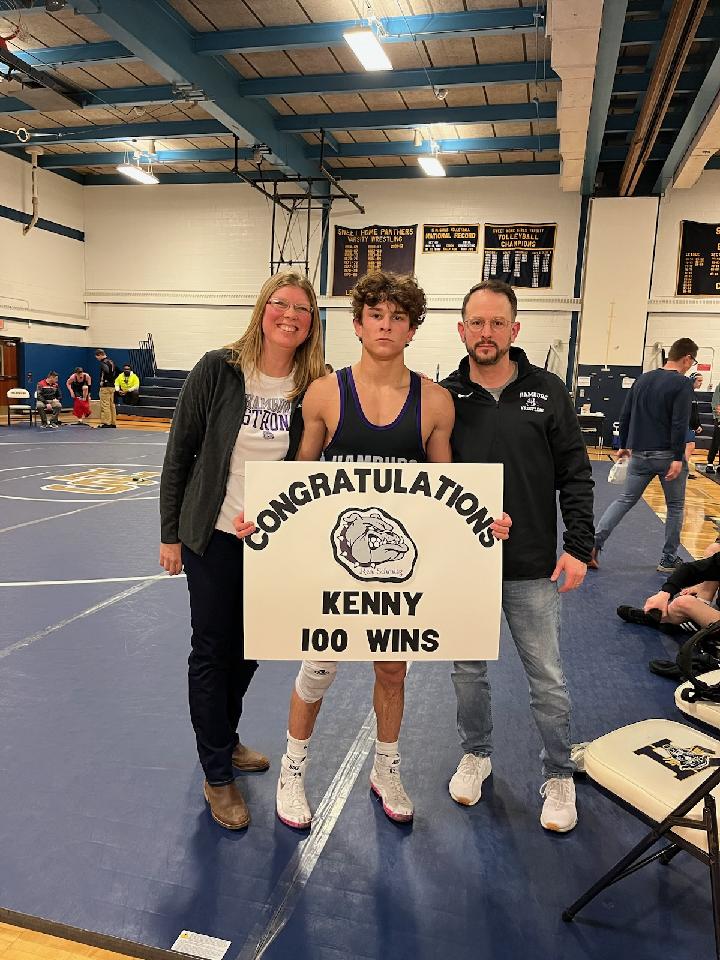 SENIOR KENNY SCHMITZ EARNS 100TH VICTORY- WE'VE HAD ALOT A GREAT WRESTLERS AND KENNY IS RIGHT THERE WITH THEM- A GREAT CAREER THATS NOT OVER YET- CONGRATULATIONS &amp; GO DAWGS!!!!!!