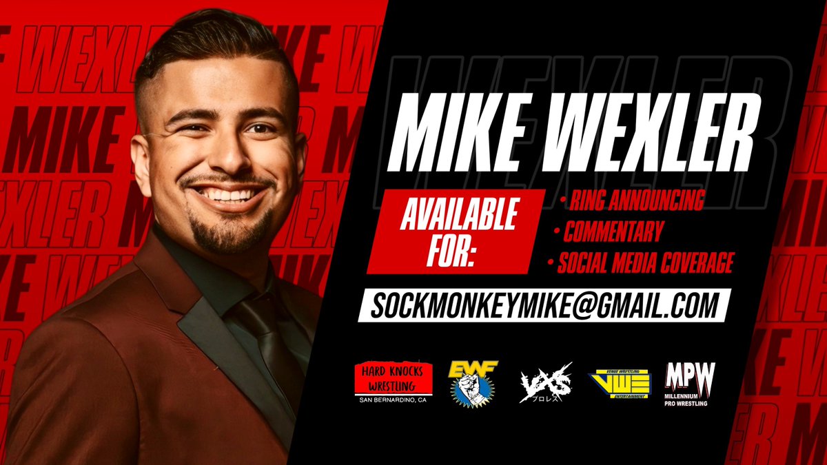 If you need a ring announcer, commentator, or social media coverage during this #WWE #WrestleMania season in Los Angeles, hit up Mike Wexler!

Email at sockmonkeymike@gmail.com

#ringannouncer #vxswrestling #ewfempire #venuewrestling