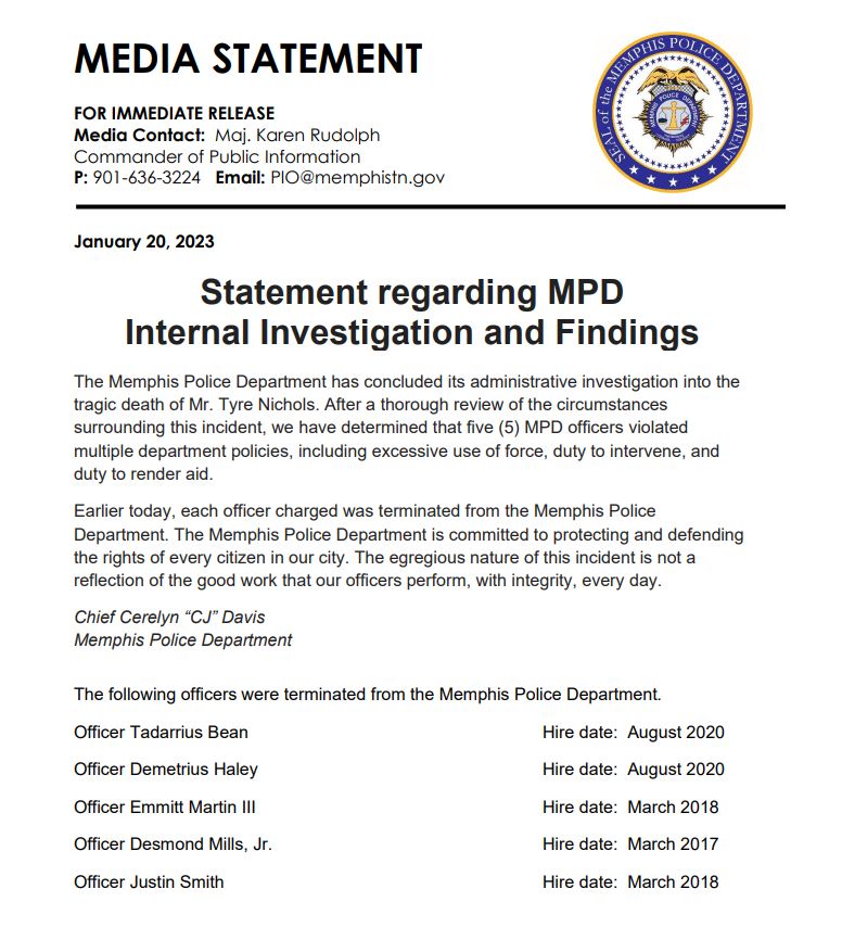 MEM_PoliceDept's tweet image. Please see the attached statement.  (1/2)