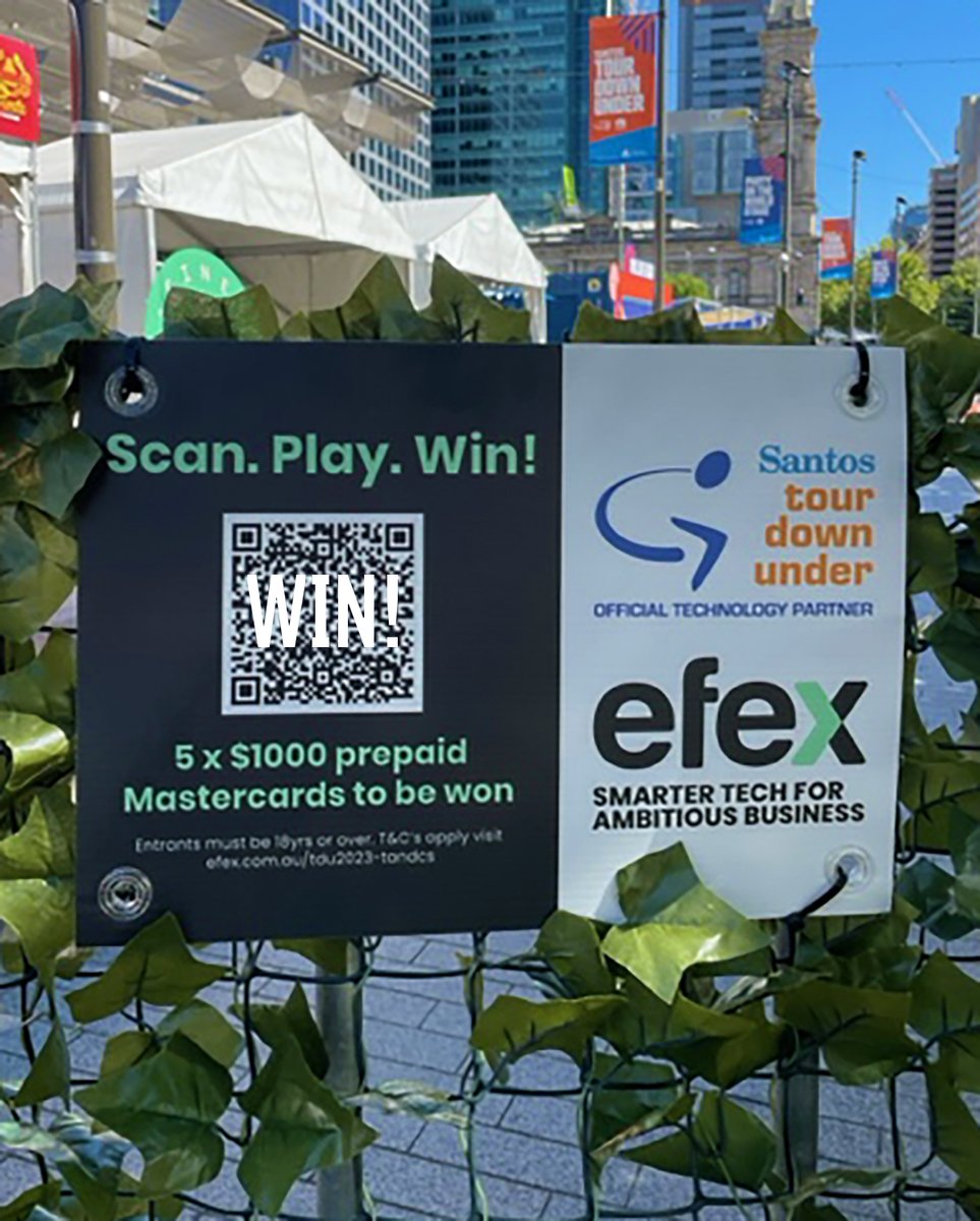 tourdownunder's tweet photo. Heading into the City of Adelaide Tour Village? Look out for the @efex_IT QR codes to scan. play. win!
#tourdownunder #efex https://t.co/JGziGKOme4