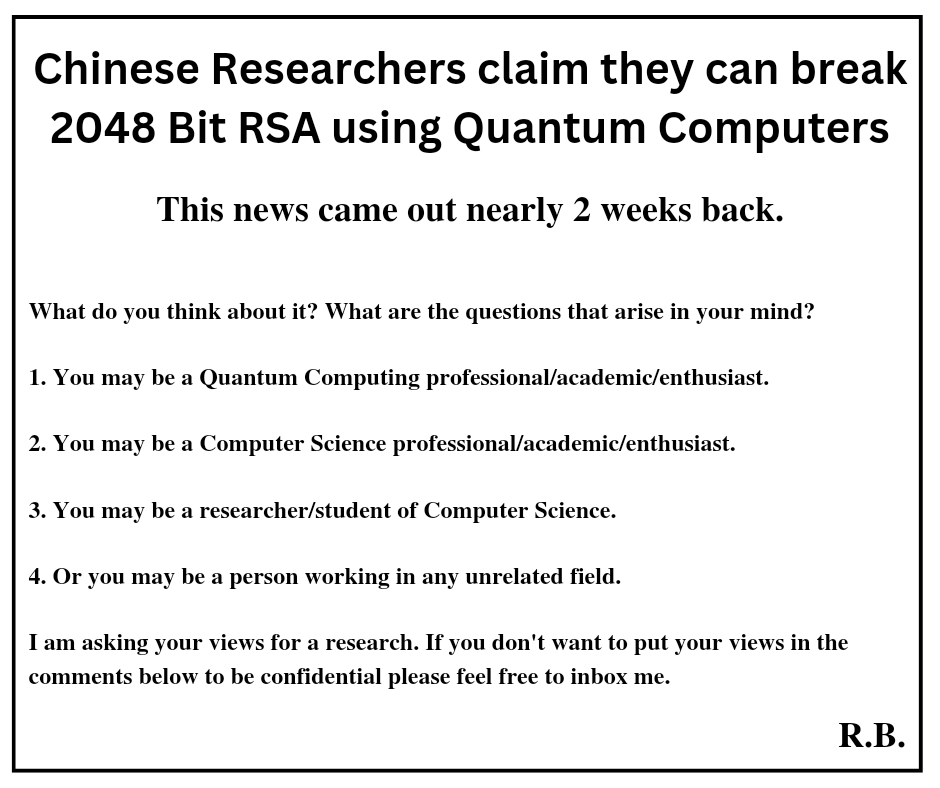 Rajdeepmadeeasy's tweet image. indiatoday.in/technology/new…
#Quantum #QuantumComputing #ClassicalComputing #Computing #ComputerScience #RSA #Encryption #2048BitRSA #Research #Data #DataSecurity #ComputerSecurity #CyberSecurity #Cryptography