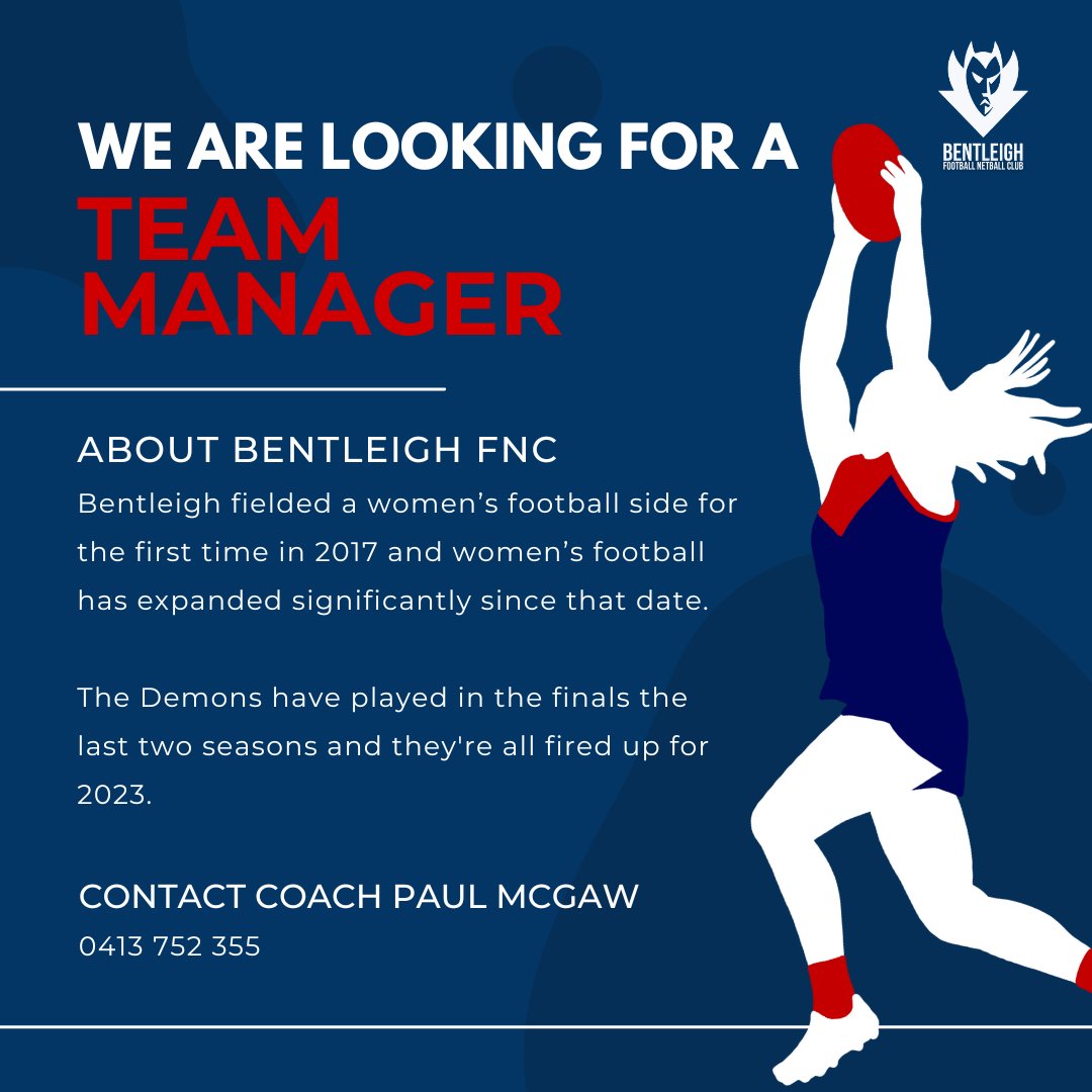 Interested, or know someone who is interested, in being a Team Manager for a women's football team? Contact BFNC Women's Football Coach Paul McGaw for more information!