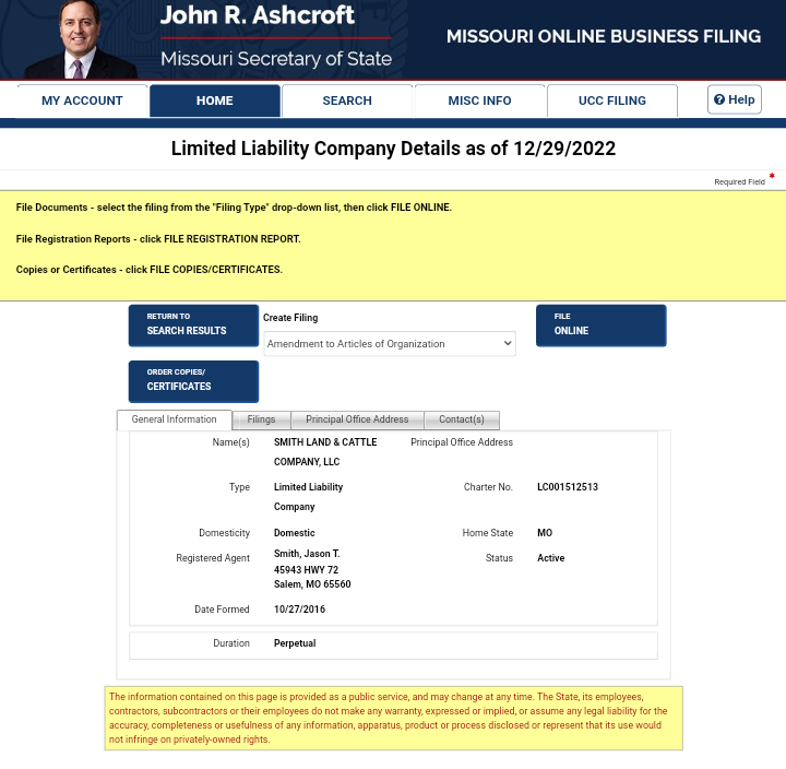 howellcountyMO's tweet photo. @RepJasonSmith Smiths words don't add up!
Location of Smith Family Farm?
Location of Smith Ranch?
SMITH'S BUSINESSES:
Smith Land and Cattle Company, LLC
Smiths Law License is located at a rural house he does not own!
#VoteJasonSmithOUT #Missouri https://t.co/yshTQmOzi9