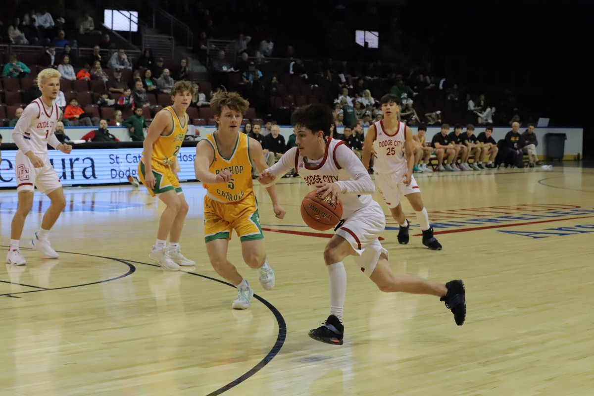 DCHSpubstaff's tweet photo. The Dodge City Red Demons were defeated by the Bishop Carroll Golden Eagles with a score of 58-34. Bishop Carroll will play on Saturday at 12:00pm against Shawnee Mission South Raiders. https://t.co/06Ms0OXQak