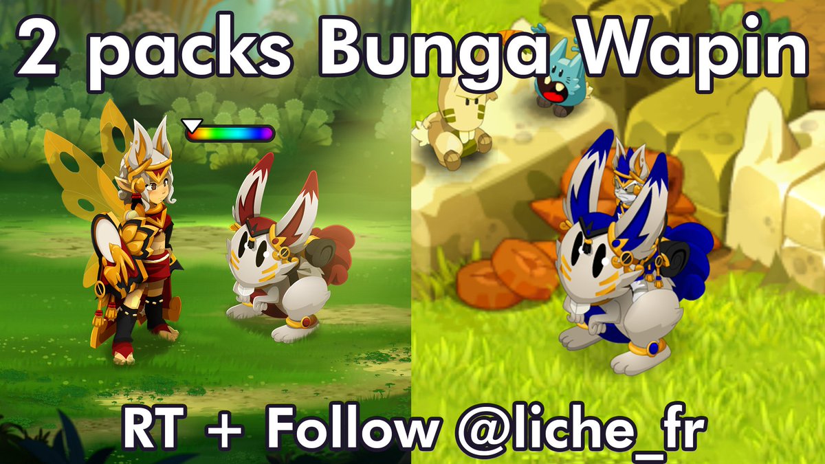 liche_fr's tweet image. 🎁 Concours : 2 packs Bunga Wapin à gagner !

Le pack contient une pano d'apparat du Wapin et le montilier Tutuyutu adulte (colorables), ainsi qu'une popo de changement de couleur (les ogrines ne sont pas inclues).

➡️ Pour participer : RT + Follow @liche_fr

🗓️ Tirage le 29/01